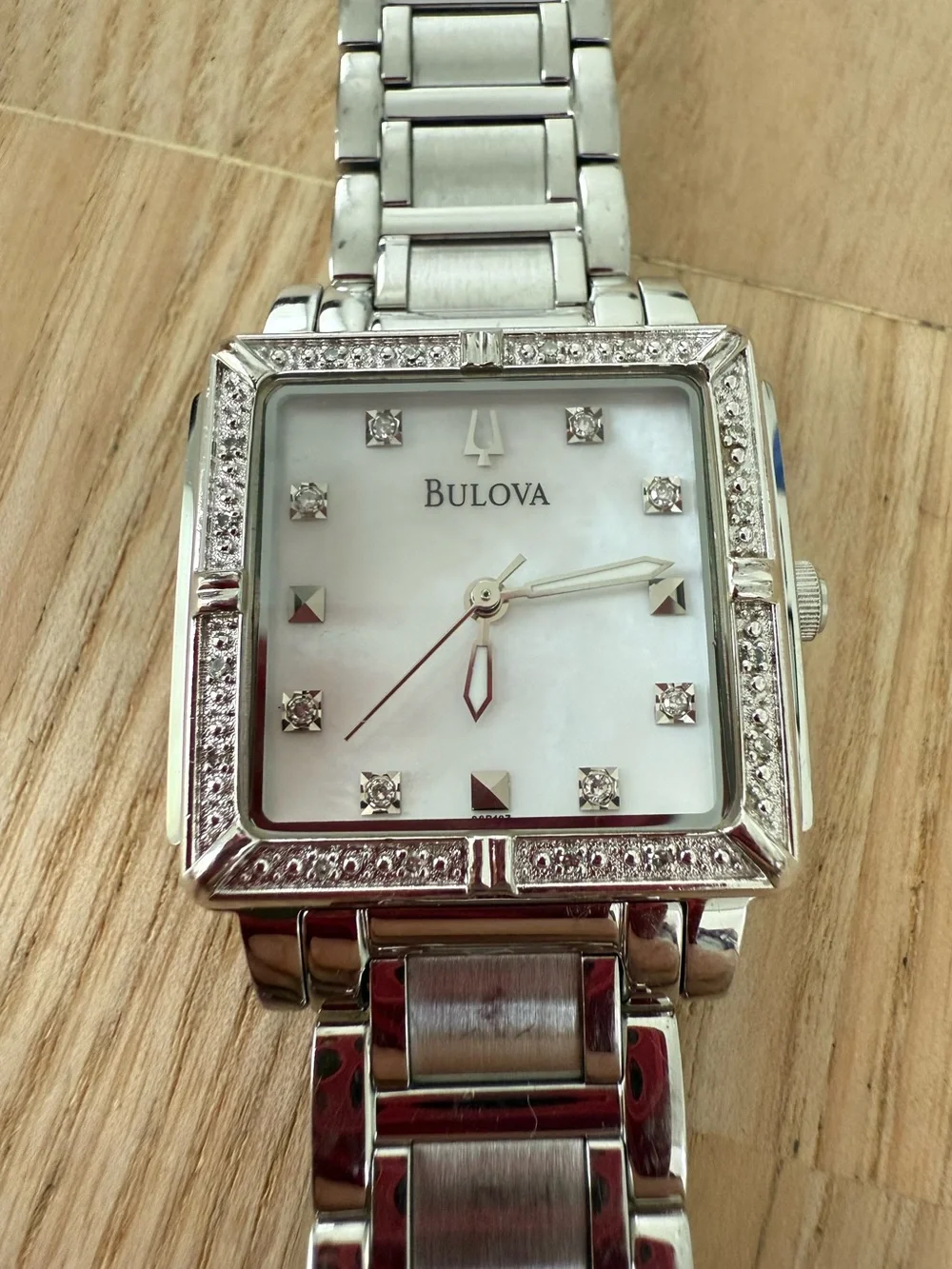 Bulova Silver Tone Mother-of-Pearl Dial Crystal Accent Ladies Watch